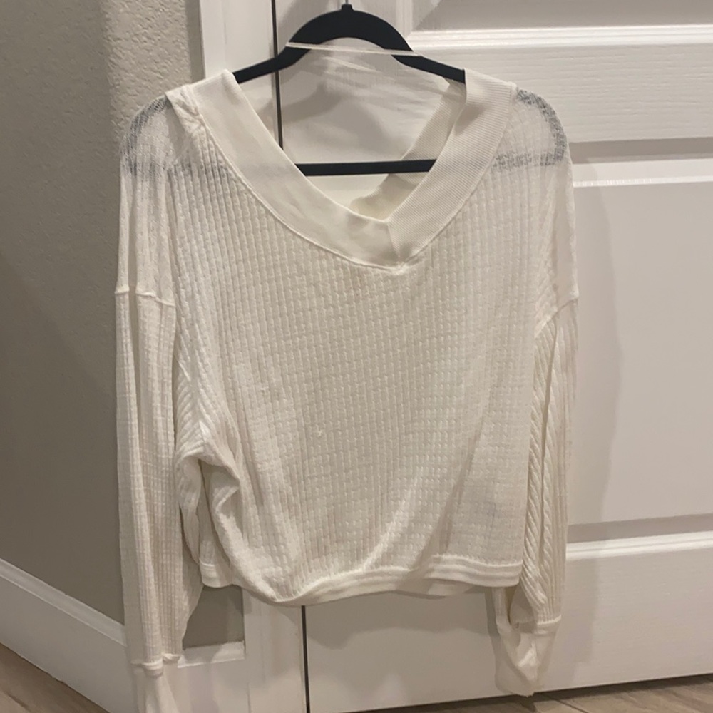 Free People XS thin thermal top white